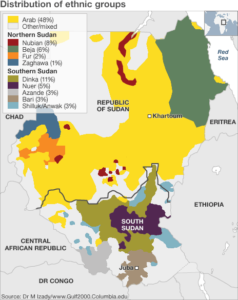 Mapa mostrando a distribuição dos grupos étnicos