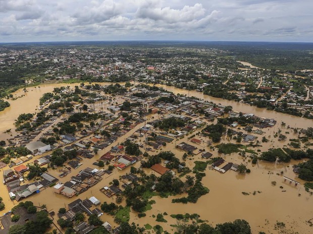 Brasiléia está tomada pelas águas do Rio Acre (Foto: Gleilson Miranda/Secom Acre)